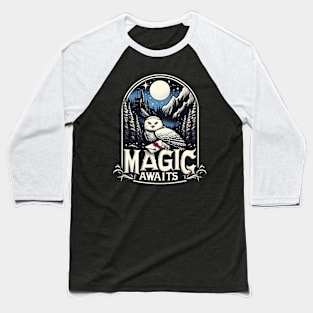 Magic Awaits - Snowy Owl with an Envelope in a Mystical Night - Fantasy Baseball T-Shirt